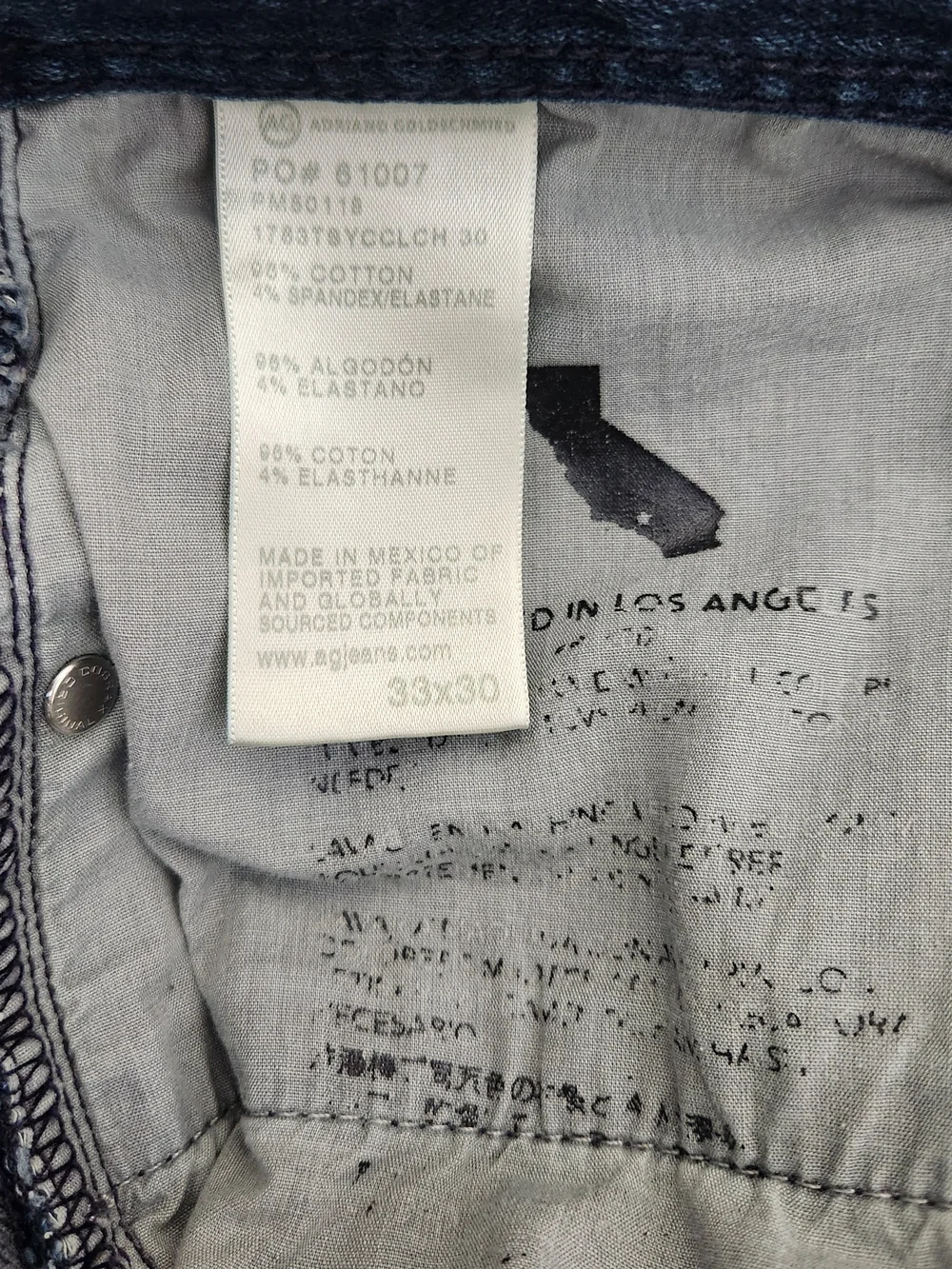 AG Adriano Goldschmied Tellis Modern Slim Jeans Men's 33x30 Blue Japanese Denim